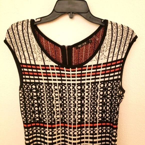 Nik + Zoe Geometric Print Sleeveless Cotton blend Knit Dress Size PM EUC - Picture 3 of 6